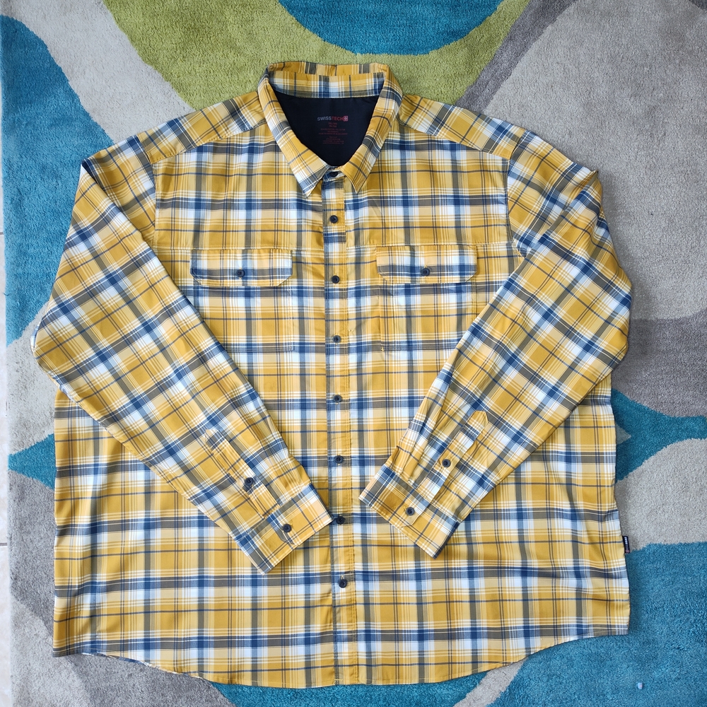Yellow and Blue Plaid Men's Shirt